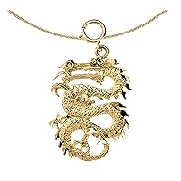 14K Yellow Gold 3D Dragon Pendant with 18