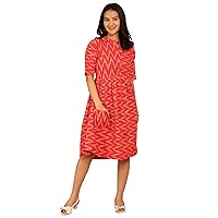 Women's Ikat Red Cotton Midi Dress
