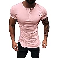 Mens Muscle Slim Henley Shirts Casual Crewneck Short Sleeve T-Shirt Gym Workout Athletic Shirt Tees with Button