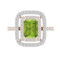 Clara Pucci 2.63ct Emerald Cut Double Halo Solitaire with Accent Genuine Natural Pure Green Peridot designer Modern Ring 14k 2 tone Gold