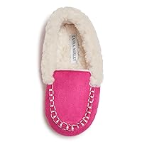 Laura Ashley Fleece Girls Moccasin Slippers, Indoor Outdoor Easy to Wear Home Shoes for Kids
