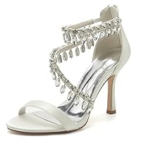 Womens Open Toe Rhinestnes Sexy Sandals With Pearls Satin Wedding Pentant Pumps Bridal Shoes Work Party Ankle Strap Buckle Zip Heels