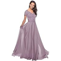 Laces Mother of Bride Dress for Women Short Sleeve V-Neck Chiffon Formal Evening Party Dress Long ZS20