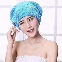 Microfiber Drying Cap Soft Absorbent Bandana Hair Towel Quick Dry Bandana with Bow Knot for Curly Long Thick Wet Hair Blue