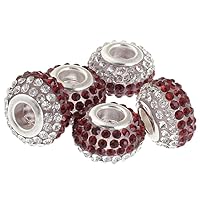 RUBYCA Big Hole Czech Crystal Large Charm Beads fit European Bracelet (100pcs, 15mm, Red and White)