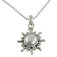 NOVICA Handmade Cultured Freshwater Pearl Pendant Necklace Moon .925 Sterling Silver White India Birthstone 'Quiet Sun'