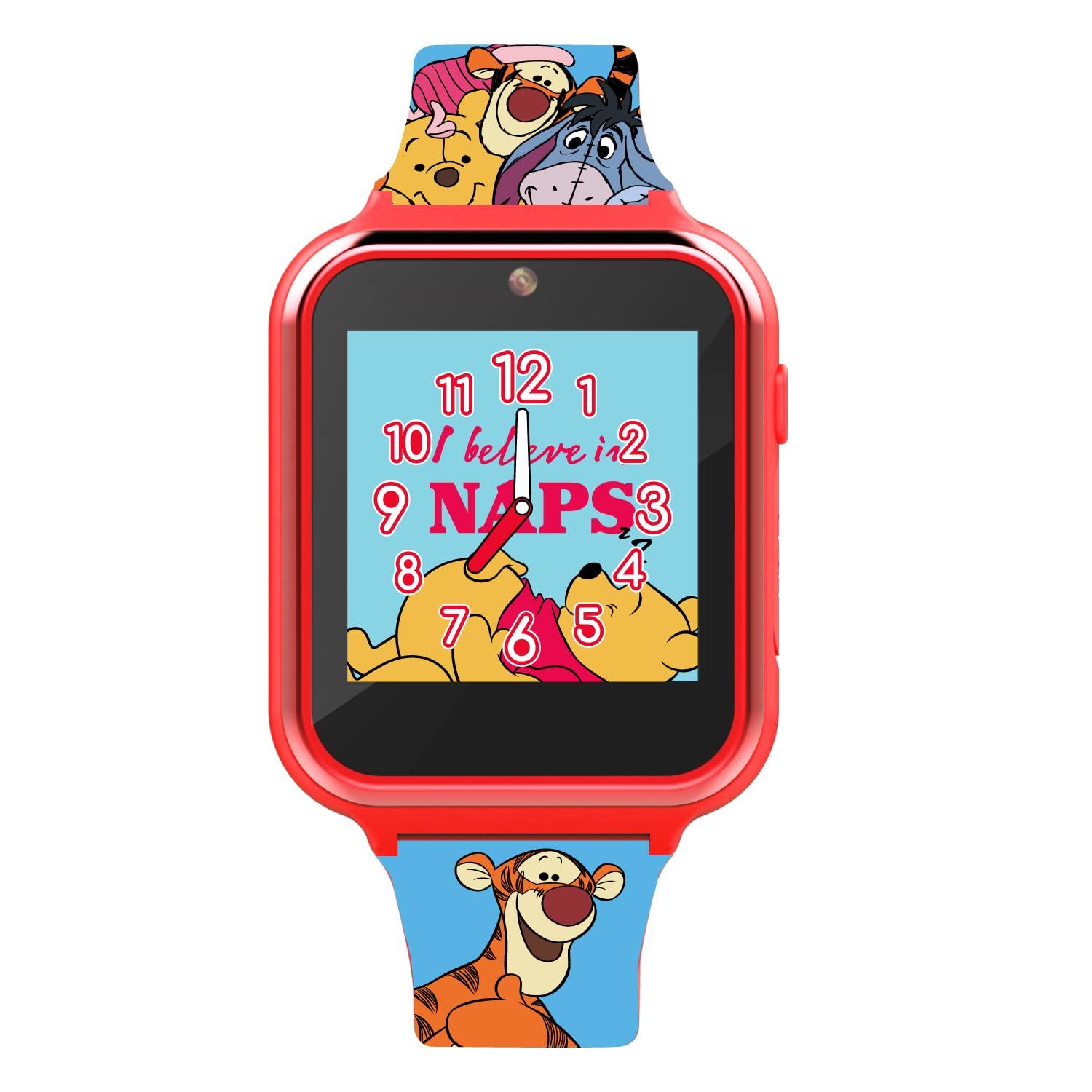 Accutime Winnie The Pooh Kids Educational Learning Touchscreen Pink Smart Watch Toy with Multicolor Strap for Girls, Boys, Toddlers - Selfie Cam, Games, Alarm, Calculator, Pedometer (Model: WP4007AZ)