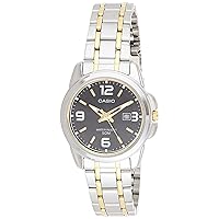 Casio Women's LTP1314SG-1AV Silver Stainless-Steel Quartz Watch with Black Dial