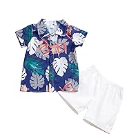 3 Piece Boys Kids Toddler Baby Boys Short Sleeve Print Shirt Tops Solid Shorts Pants Outfit Set 2PCS (Blue, 2-3 Years)
