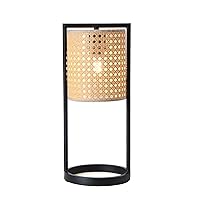 KUNJOULAM Bamboo Woven Table Lamp, Small Desk Lamp with Rattan Shade, Handmade Boho Wicker Bedside Lamp Decorative for Living Room, Cafe