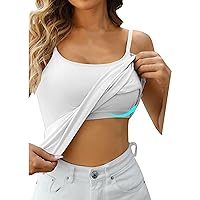 Women's Cami with Built-in Shelf Bra, Stretch Camisole, Adjustable Straps Camisoles Spaghetti Strap Tank Tops Basic Layer