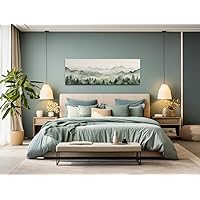 DOLUDO Sage Green Watercolor Mountains Lake Wall Art Canvas Print Long Horizontal Painting Minimalist Bedroom Over Bed Wall Decor Unframed
