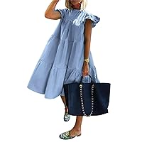Dresses for Women 2024 Round Neck Casual Short Sleeve Ruffle-Trim Summer Dresses