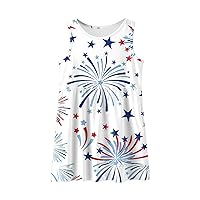 Kids Girl Independent Day Sleeveless Dress Fourth of July Heart Prints Round Neck Cotton Soft Casual Clothes