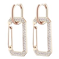 Huggie Rectangle Hoop Earring for Women, Hypoallergenic Rose Gold and Silver Plated Dangle Earrings with Cubic Zirconia Crystal Jewelry Gift for Friends