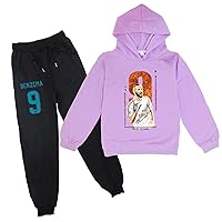 Boys Fall Winter Active Tracksuits Benzema Hooded Sweatshirts and Drawstring Sweatpants Sets Clothes Outfits(2-14Y)