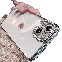 Casechics Compatible with iPhone Case,Luxury Glitter Bling Sparkly Diamond Electro Plated Frame Edge Border Full Body Protective Clear Soft Shockproof Cover Phone Case (White,iPhone 14 Pro)