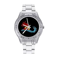 Palm Trees and Ocean Wave Stainless Steel Band Business Watch Dress Wrist Unique Luxury Work Casual Waterproof Watches