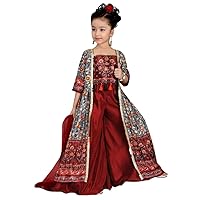 Party Wear Girls Red Embroidered Kurta and Plazzo Set with Jacket and Dupatta, Kids Indian Outfit