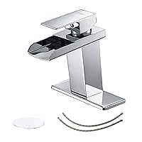 BWE Waterfall Bathroom Faucet Chrome Single Handle Commercial Bathroom Sink Faucet with Pop Up Drain Assembly and 6