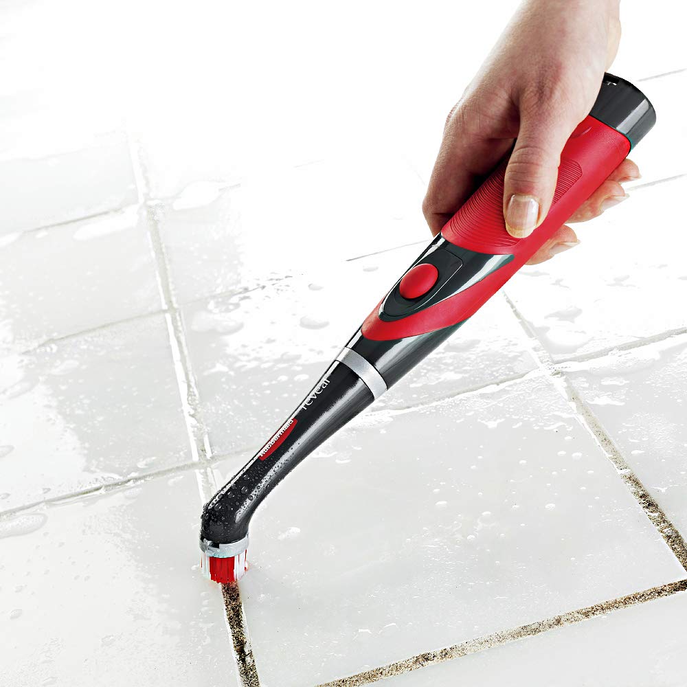 Rubbermaid Reveal Power Scrubber and Grout Head for Household Cleaning, Gray/Red, Multi-Purpose Scrub Brush Cleaner for Grout/Tile/Bathroom/Shower/Bathtub, Water Resistant, Lightweight (2057486)