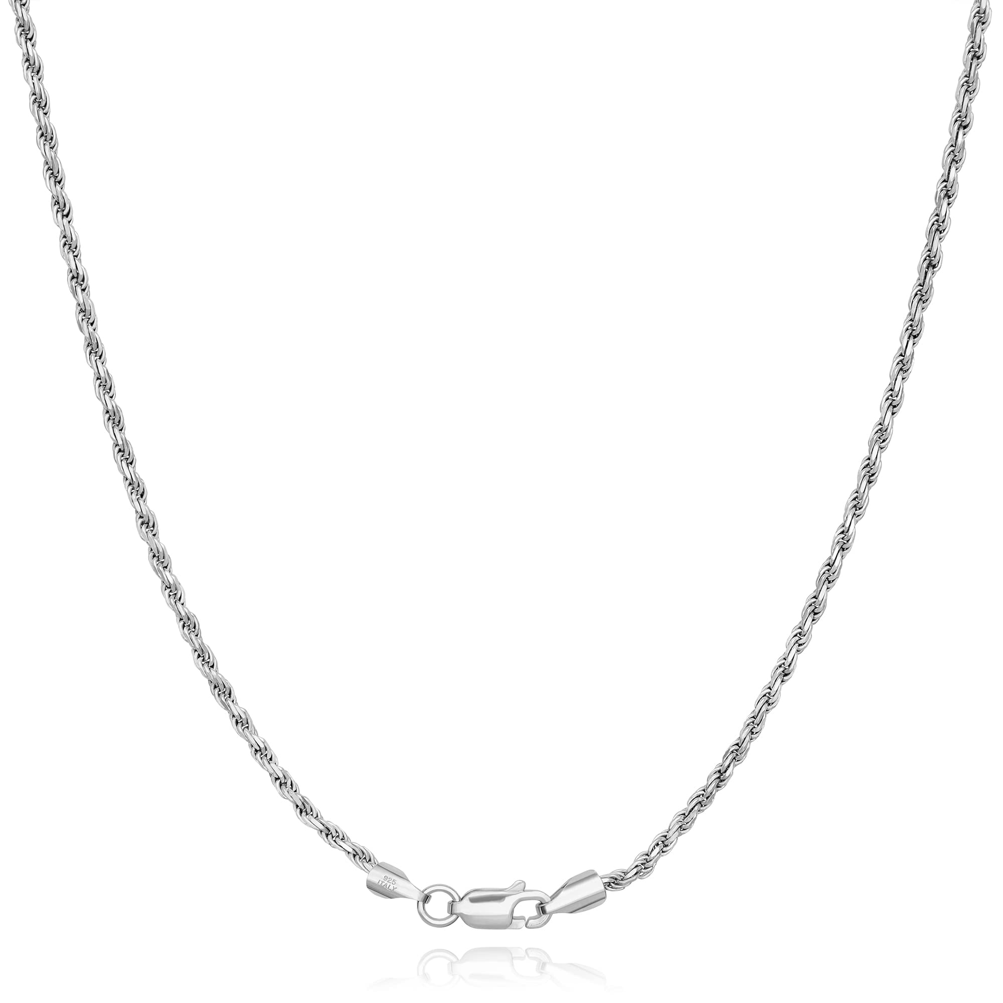 Authentic Solid Sterling Silver Rope Diamond-Cut Link .925 Rhodium Necklace Chains 1.5MM - 5.5MM, Silver Mens Chain, Sterling Silver Chain for Men, 925 Italy, Next Level Jewelry