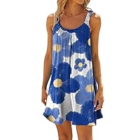 Stylish Mini Tops Lady Summer Wedding Tanks Cotton Round Neck Sundress Comfortable Print Soft Ruffle Tops Women Blue