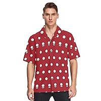 ALAZA Mens White Polka Dots on Red Quick Dry Hawaiian Shirt