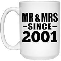 Gifts, 23rd Anniversary Mr & Mrs Since 2001, 15oz White Coffee Mug Ceramic Tea-Cup Drinkware with Handle, for Birthday Mothers Day Fathers Day Parents Day Party, to Men Women Him Her
