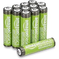 Amazon Basics 12-Pack Rechargeable AAA NiMH High-Capacity Batteries, 850 mAh, Recharge up to 500x Times, Pre-Charged