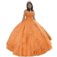 Woman's Off Shoulder Quinceanera Dress 3D Flower Applique Sweet 16 Ball Gowns Glitter Tulle Princess Prom Dress