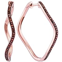 The Diamond Deal 10kt Rose Gold Womens Round Red Color Enhanced Diamond Wavy Hoop Earrings 1/4 Cttw