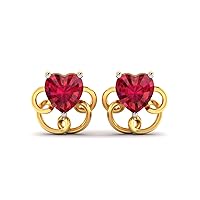 925 Sterling Silver Lab Created Ruby Heart Spring Shape Stud Earrings Dainty Screwback Posts with Hypoallergic For Women and Girls