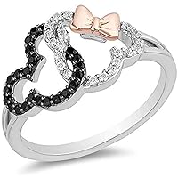14k White Gold Plated Round Cut Simulated Diamond Engagement Wedding Interlocking Mickey & Minnie Mouse Ring For Womens.925 Streling Silver
