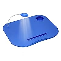 Laptop Lap Desk - Portable Table with Foam-Filled Fleece Cushion, LED Light, and Cup Holder - Bed Desk for Homework or Reading by Lavish Home (Blue)