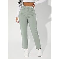 Jeans for Women- Slant Pocket Straight Leg Jeans (Color : Mint Green, Size : X-Small)