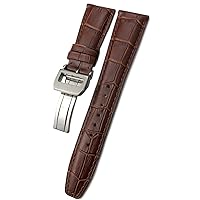 20mm 21mm 22mm Cowhide Watch Band Replacement for IWC Portugieser Porotfino Family 'S Watches Strap Folding Buckle (Band Color : Brown Silver Clasp 1, Band Width : 21mm)