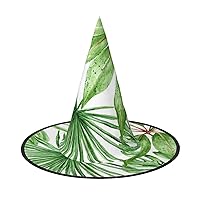 Mqgmztropical Palm Banana Leaves Print Enchantingly Halloween Witch Hat Cute Foldable Pointed Novelty Witch Hat