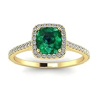 MRENITE 10K 14K 18K Gold Emerald Ring for Women Simulated Emerald Classic Design Engrave Name Size 4 to 12 Anniversary Birthday Jewelry Gifts for Her