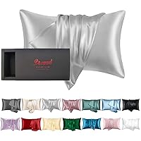 Gray Silk Pillowcase King for Hair and Skin Made in USA, Real 22 Momme Silk Anti Acne Pillow Cases with Zipper, 100% Silk Pillowcase, Anti Wrinkle, Anti Aging, Acne Free, 1 Pc 20