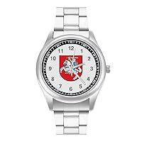 Lithuania National Emblem Custom Watch Stainless Steel Wristwatch with Easy Read Dial for Women Men Fashion Gift