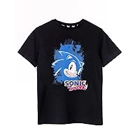 Sonic The Hedgehog Boys Short Sleeve T-Shirt | Kids Sonic Watercolour Black Graphic Tee for Gamers | Cartoon Gaming Apparel