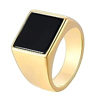 Mens 18K Gold Black Onyx Ring, Fathers Day Gift, Gold Signet Statement Gift for Men, Minimal Stylish Jewelry Gift Him, Unique Birthday Gift