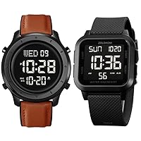 Mens Leather Watch for Men Digital Watch Men's Wrist Watches+Square Men's Digital Watch