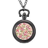 Watercolor Rose Flower Vintage Pocket Watches with Chain for Men Fathers Day Xmas Present Daily Use