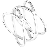 Womens Silver Stainless Steel Double X Criss Cross Ring Engagement Wedding Lady Girls Fashion Party Cocktail Rings Wide Band