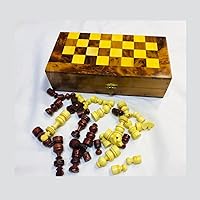 Moroccan Wooden Chess & Checkers Set, 2 in 1 Board Games for Kids and Adults with Felted Game Board Interior for Storage Small Star Game Board Chess Checkers and Set Root 9.6/9.6 inches