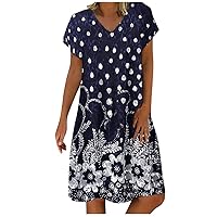 Summer Dresses for Women, Fashion Women Loose Plaid Patchwork V-Neck Short Sleeves Dress