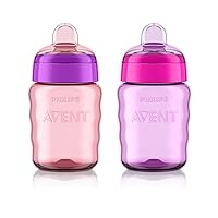 My Easy Sippy Cup with Soft Spout and Spill-Proof Design, Pink/Purple, 9oz, SCF553/23 (Pack of 2)