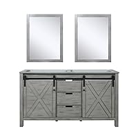 Marsyas 60-inch Ash Grey Double Vanity, no Top and 24-inch Mirrors